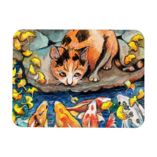Ímã Gato pela lagoa de Koi