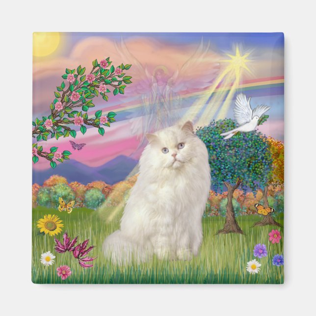 Imã Gato Persa Branco - Anjo das Nuvens (Frente)