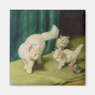 Imã Gato persa branco com dois gatinhos