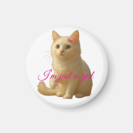 Imã Gato Persa Branco Fofo "Eu Sou Só uma Garota" Text