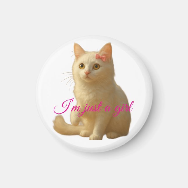 Imã Gato Persa Branco Fofo "Eu Sou Só uma Garota" Text (Frente)