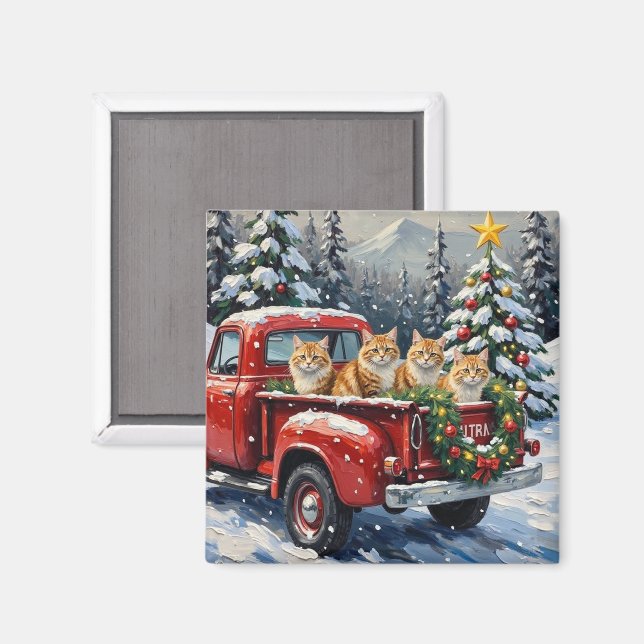 Imã Gato Persa Caminhão Vermelho Natal Feriado (Front/Back)