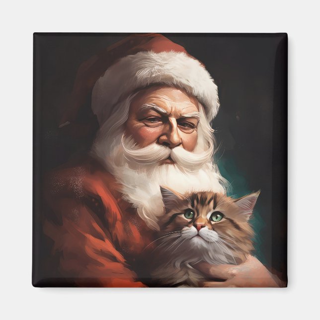 Imã Gato Persa com Papai Noel Natal Festivo (Frente)