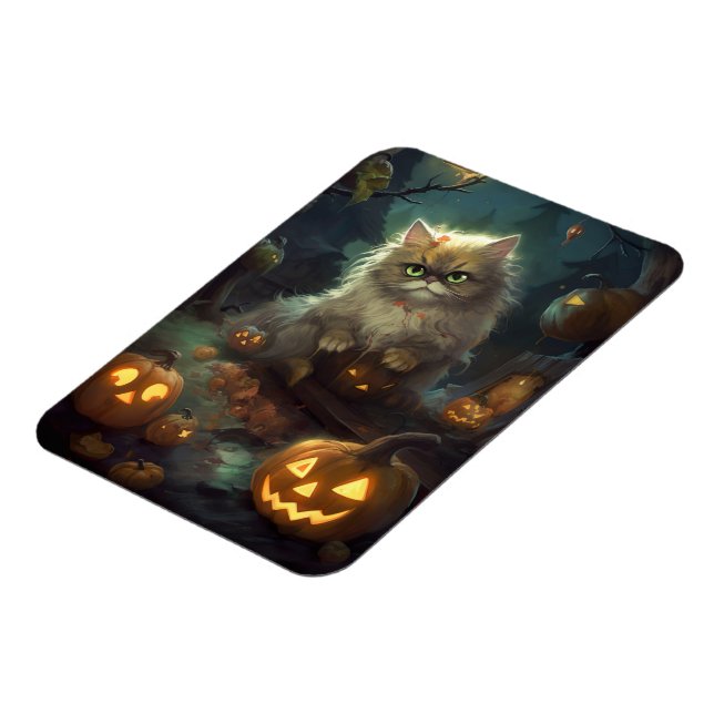 Ímã Gato Persa de Halloween com Abóboras Assustador (Left Side)