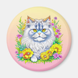 Imã Gato Persa em Flores Personalizado