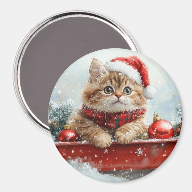Imã Gato Persa em Trenó Deixe Nevar Natal (Front/Back)