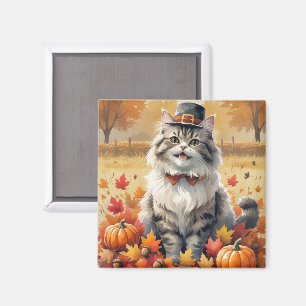 Imã Gato Persa na Arte de Ação de Graças das Folhas de