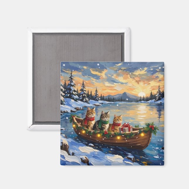 Imã Gato Persa Natal Barco Feriado (Front/Back)