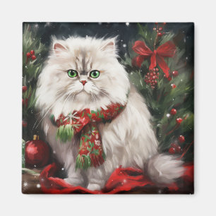Imã Gato Persa no Natal da Neve