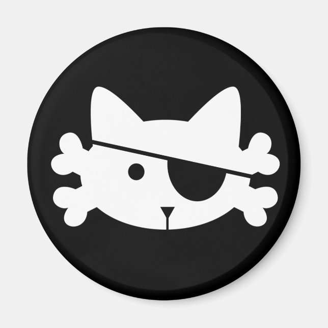 Imã Gato Pirata Branco - ímã (Frente)
