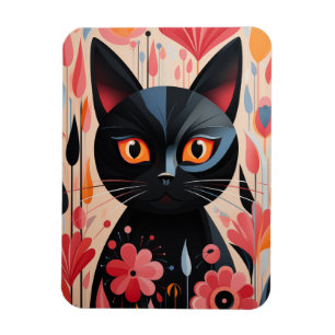 Ímã Gato Preto Adorável Com Flores Rosa
