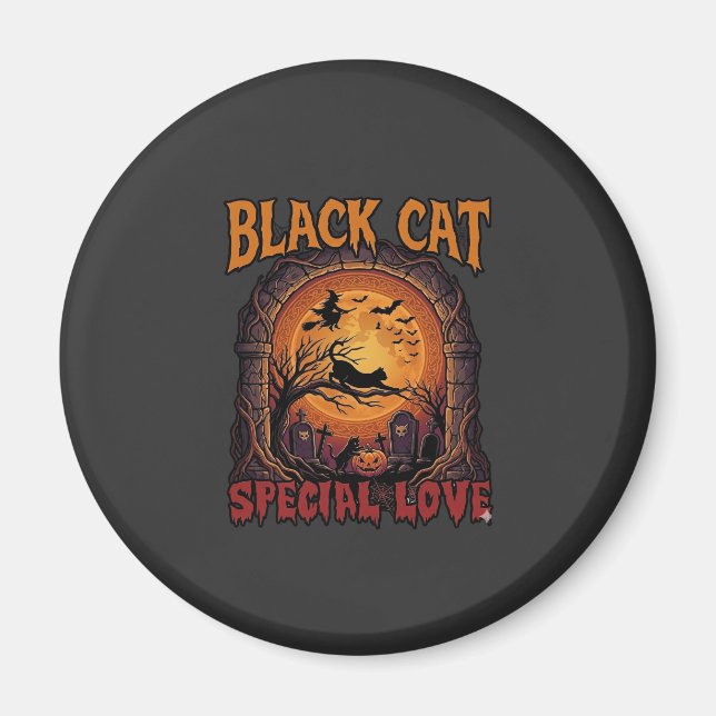 Imã Gato Preto Amor Especial Halloween Lua Bruxa Abóbo (Frente)