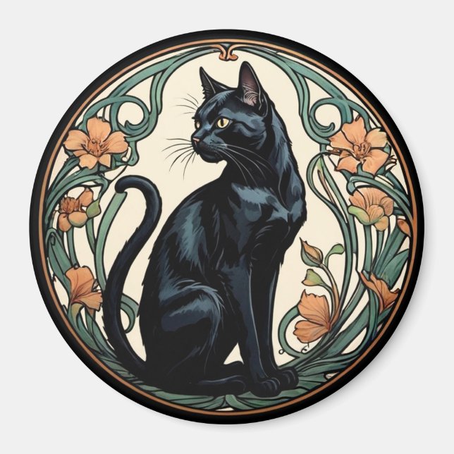 Imã Gato Preto Art Nouveau (Frente)