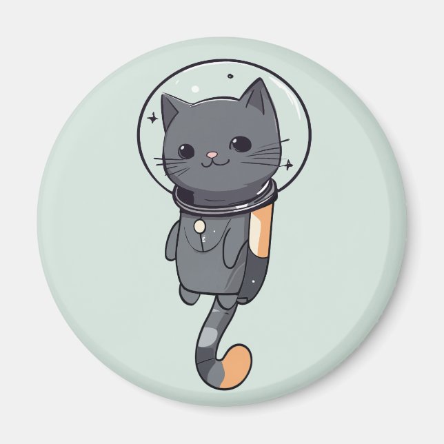 Imã Gato Preto Astronauta Kawaii Fofo (Frente)