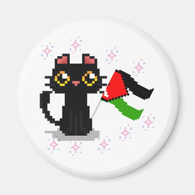 Imã gato preto bonito segura bandeira da Palestina (Frente)