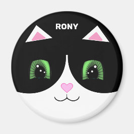 Imã Gato Preto Branco Tuxedo Cara Feliz Fofo