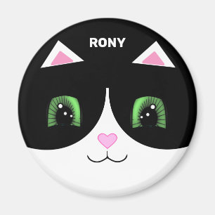 Imã Gato Preto Branco Tuxedo Cara Feliz Fofo