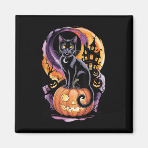 Imã Gato Preto Com Abóboras Sob Lua Cheia No Halloween