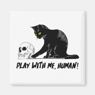 Imã Gato Preto Com Caveira Brincando Comigo Cansado