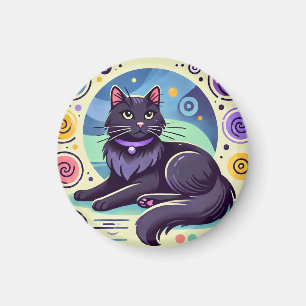Imã Gato Preto com Fundo Colorido
