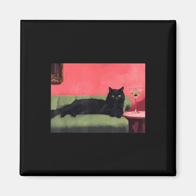 Imã Gato Preto Com Impressão De Arte De Martini (Frente)