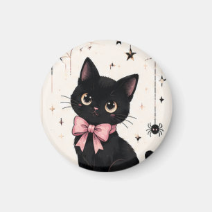 Imã Gato Preto com Laço Rosa Fofo Teia de Aranha