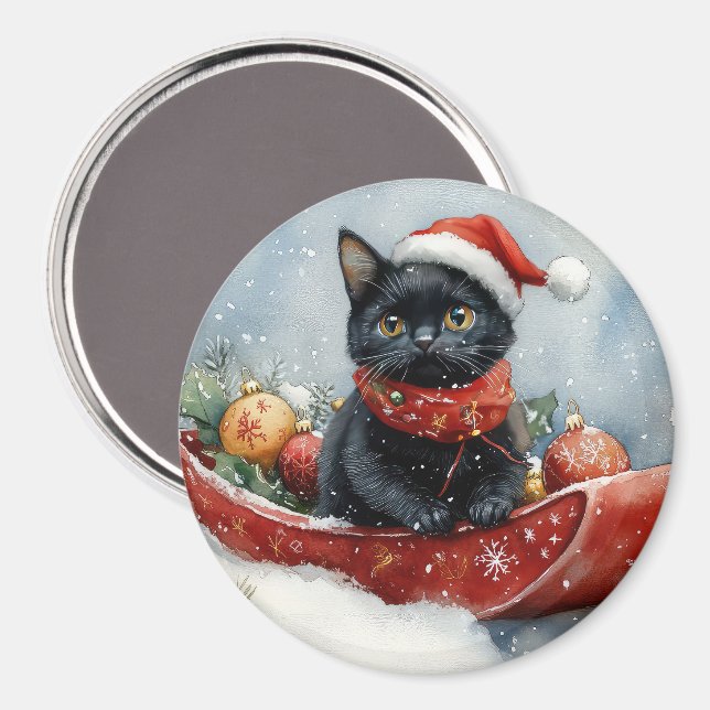 Imã Gato Preto com Lama Deixe-o nevar Natal (Front/Back)