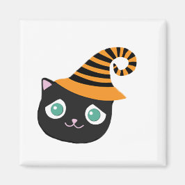 Imã Gato Preto com Olhos Tristes e Chapéu Branco