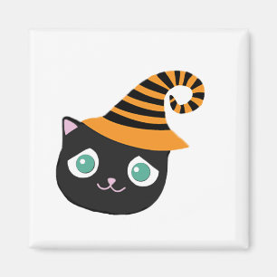 Imã Gato Preto com Olhos Tristes e Chapéu Branco