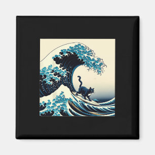 Imã Gato Preto Com Surf Surfando A Grande Onda Homens