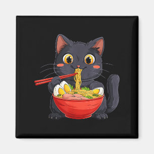 Imã Gato Preto Comendo Macarrão Ramen Kawaii Estilo An
