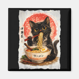 Imã Gato Preto Comendo Ramen Fofo Kawaii Anime Gato