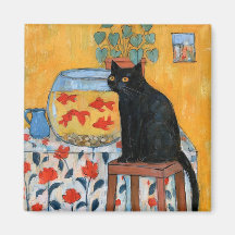 Gato Preto Curioso Observando Aquário