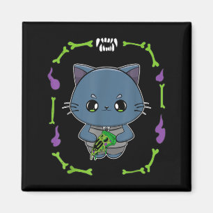 Imã Gato Preto de Halloween e Monstro de Pizza para Ho