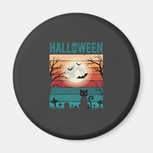 Imã Gato Preto De Halloween Lua Cemitério Vetor Retro 