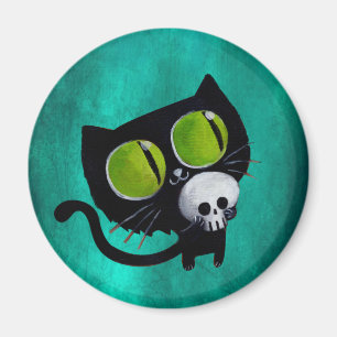 Imã Gato preto do Dia das Bruxas com crânio
