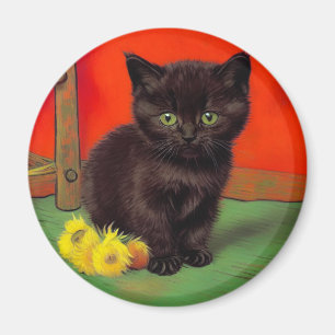 Imã Gato Preto do Estilo Van Gogh