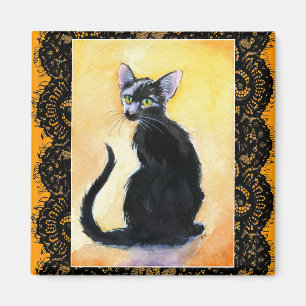 Imã Gato preto do gatinho, laço, ímã alaranjado