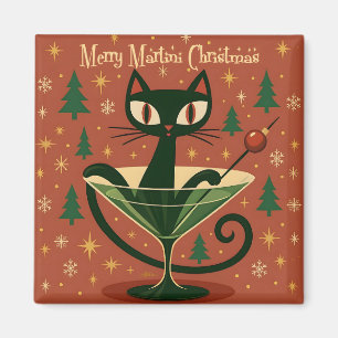 Imã Gato Preto do Meio do Século Feliz Martini Natal