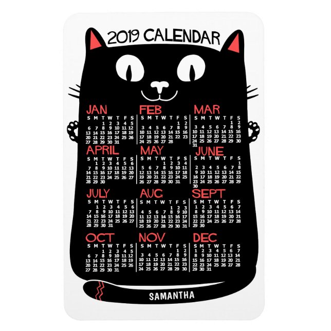 Ímã Gato Preto do Século de Médio do Calendário Mensal (Vertical)