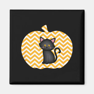 Imã Gato Preto E Abóbora Ziguezague Halloween Homens M