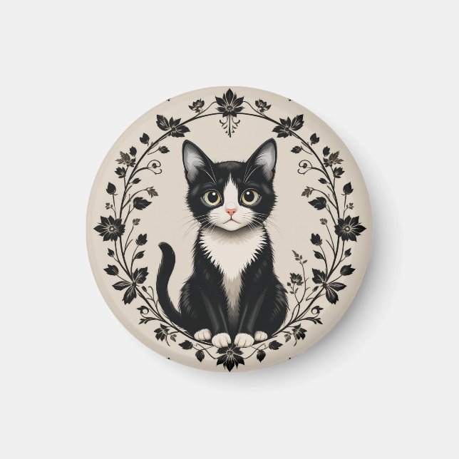 Imã Gato Preto e Branco Elegante (Frente)