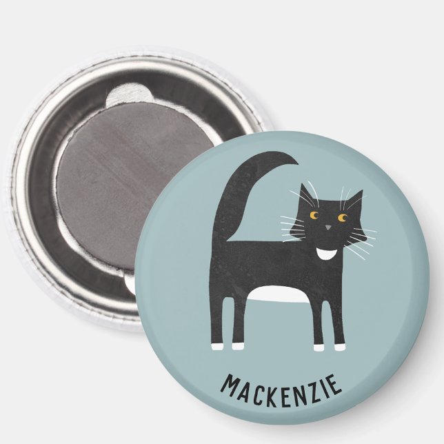 Imã Gato Preto e Branco Personalizado (Criador carregado)