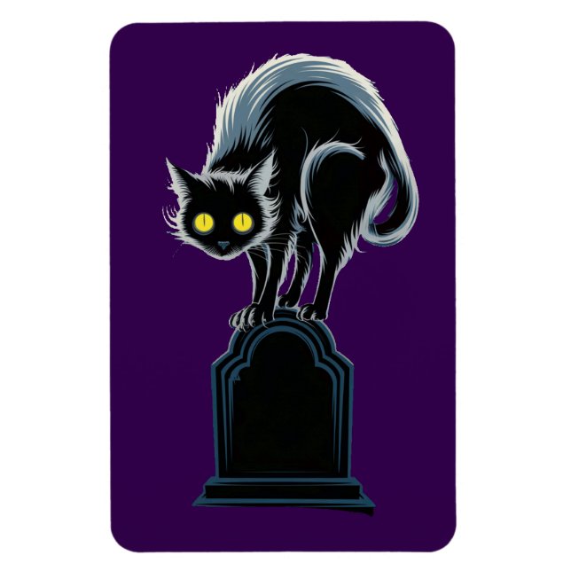 Ímã Gato Preto em Magneta Roxa de Tombstone (Vertical)