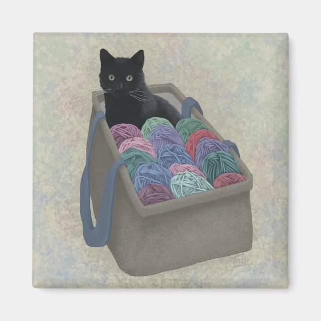 Imã Gato preto em saco de fio  (Frente)