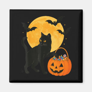 Imã Gato Preto Engraçado de Halloween com Abóbora e Do