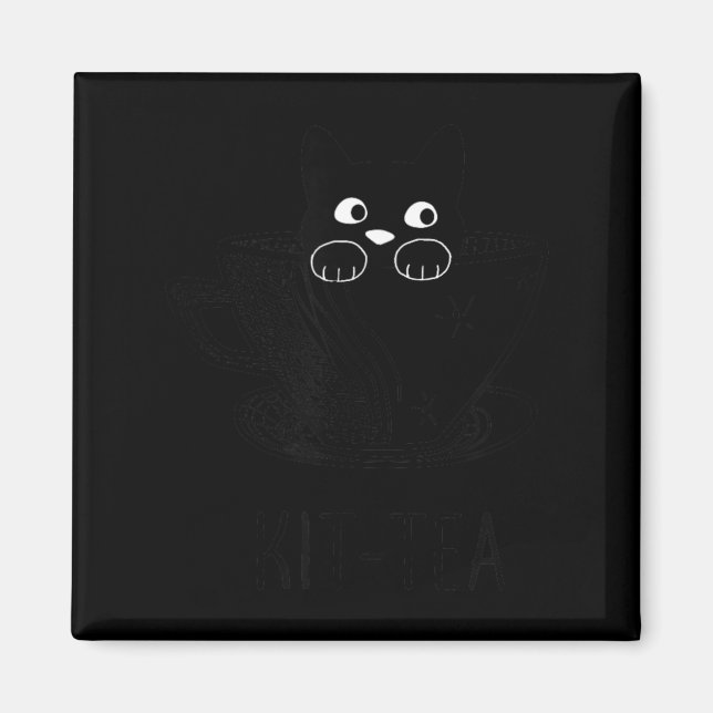 Imã Gato Preto Engraçado Gráfico Kit-Tea (Frente)