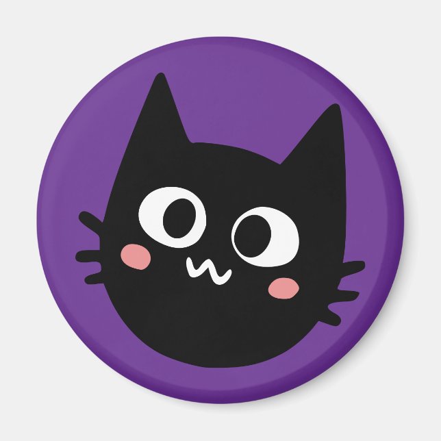 Imã Gato Preto Engraçado Roxo (Frente)
