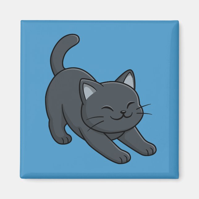 Imã Gato Preto Esticando-se no Azul (Frente)