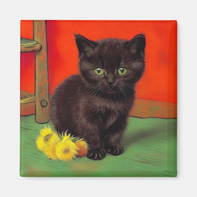 Imã Gato Preto Estilo Van Gogh (Frente)
